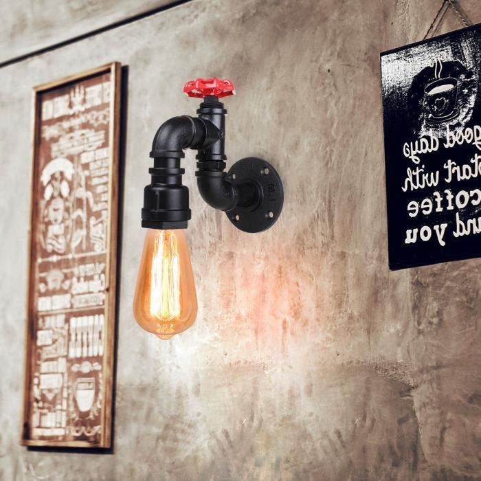 Aplique de pared industrial IDEGU, negro, lámpara de pared interior con forma de tubería de agua metálica para sala de estar, dormitorio, cafetería, bar.