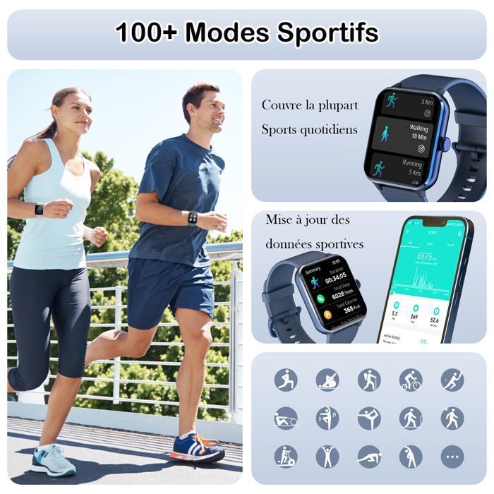 Blackview Montre Connectée Homme Appel Bluetooth Avec 1,85