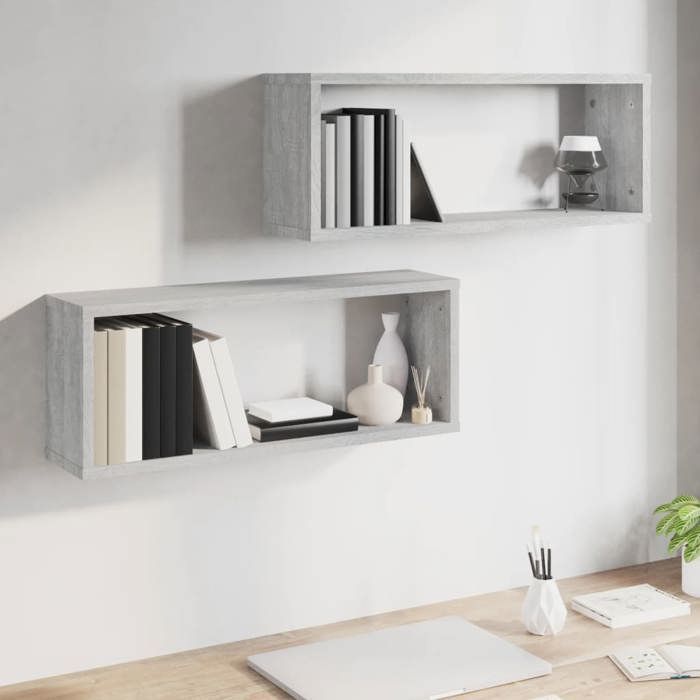 vidaXL Kubusvormige wandplanken 2 stuks Sonoma Grijs 60x15x23 cm Hout 815927