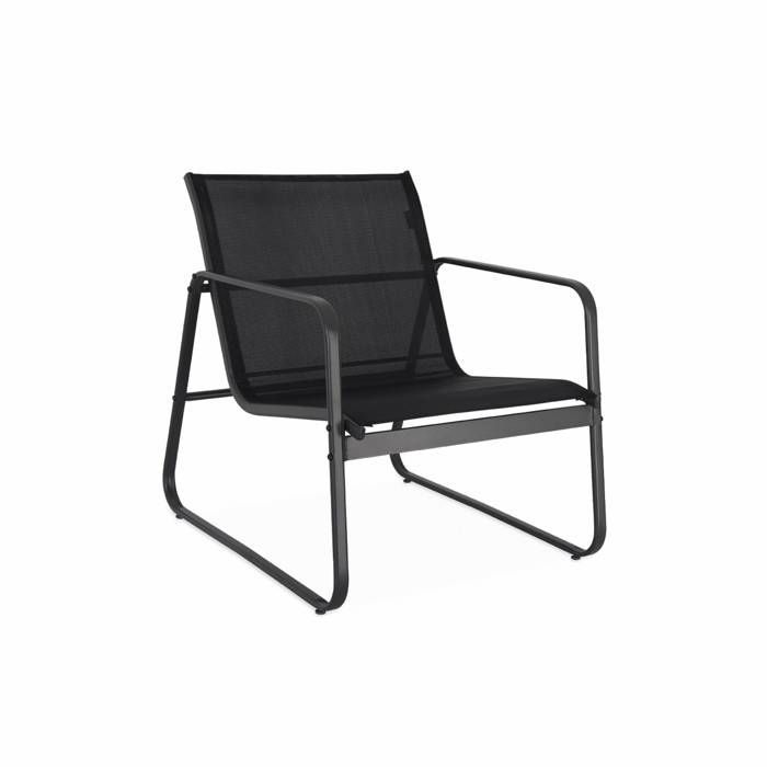 Set di mobili da giardino in metallo e textilene per 4 persone. Grigio scuro e nero. Design