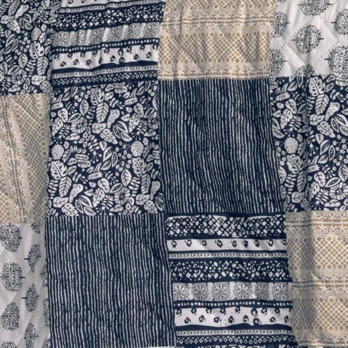 Colcha de retazos azul claro con diseño vintage - Manta para cama individual - Estilo patchwork - 140 x 210 cm # MANTA DE CAMA