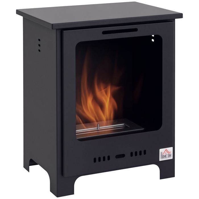 Chimenea de bioetanol - HOMCOM - independiente, quemador de 0,9 L, 3 horas de duración, estilo neorretro, acero, 40x30x50 cm, negra
