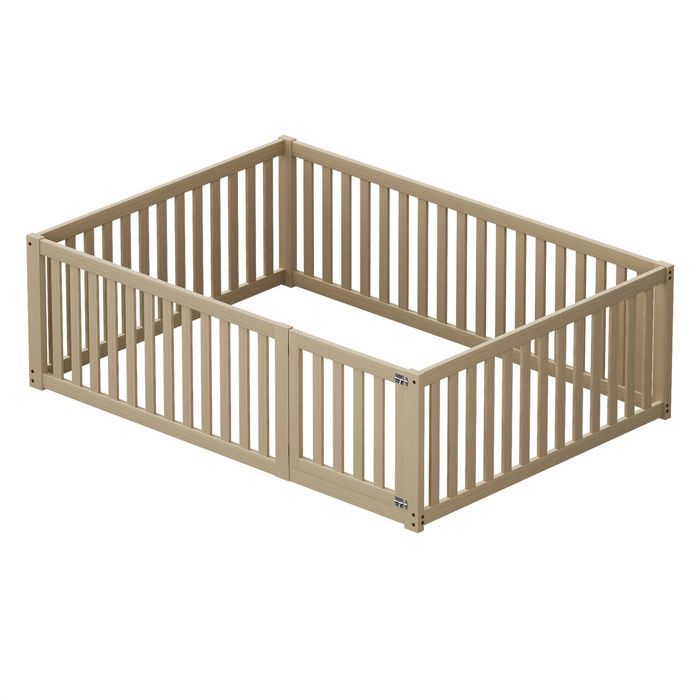 Cama infantil de 140x200cm, cama baja con barandilla y puerta de seguridad, cama Montessori para niñas y niños, madera natural, para decoración navideña.