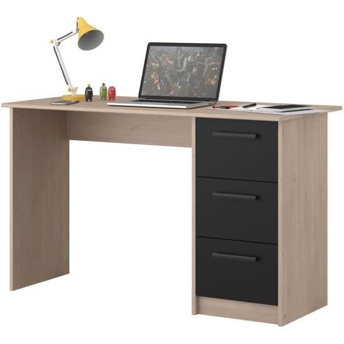 Scrivania lineare PARISOT con 3 cassetti - Finitura rovere/nero - L 121,4 x P 55 x H 74,5 cm - ESSENTIAL