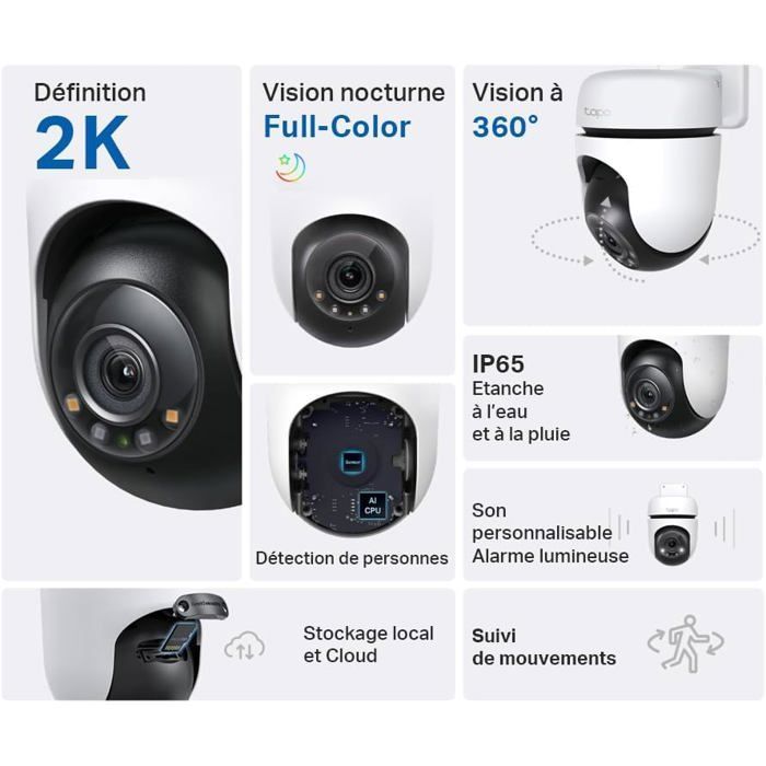 C510W 2K Outdoor 360° Wifi Surveillance Camera, Color Night Vision, Person Detection and Motion Tracking, E[YC1]