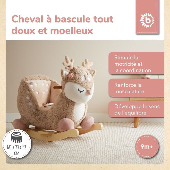 Brinquedo de Pelúcia Animal de Balanço - Bieco - Veado - Madeira Maciça - Seguro - Confortável