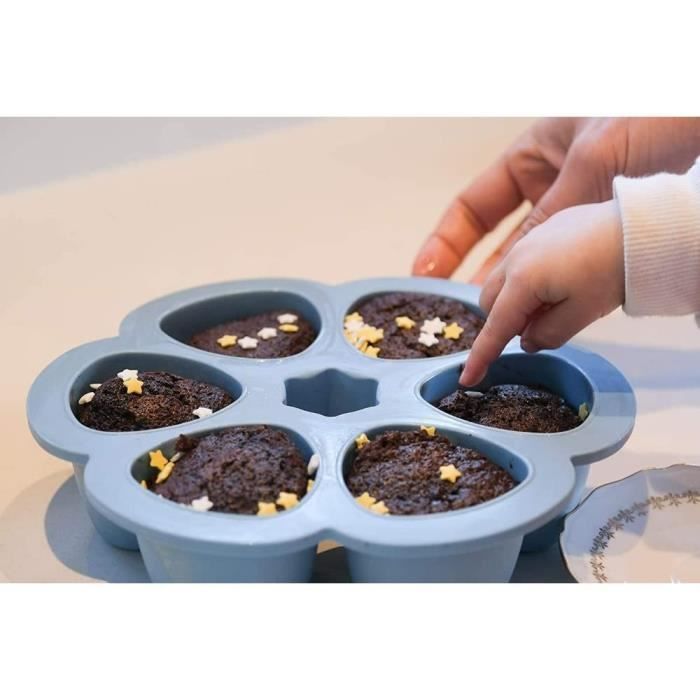 BEABA Premium siliconen bewaardozen voor meerdere porties, hittebestendig, luchtdicht deksel, gemaakt in Italië, 6 x 90 ml blauw