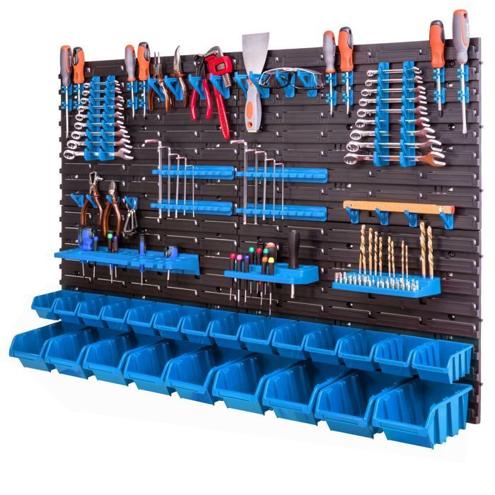 Panel portaherramientas de pared - BOTELLA - 115x78 cm - 23 estantes ajustables - Plástico - Resistente