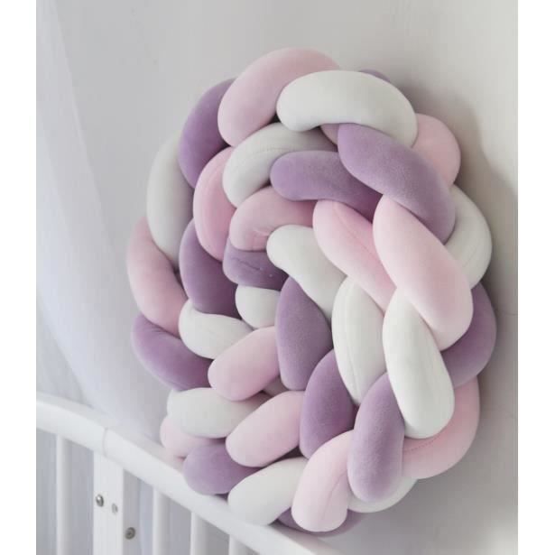 2M Tour de Lit Bébé Coussin Serpent Tressé Pare-chocs Velours Pour les Nouveau-nés lit Sommeil rose + blanc + violet