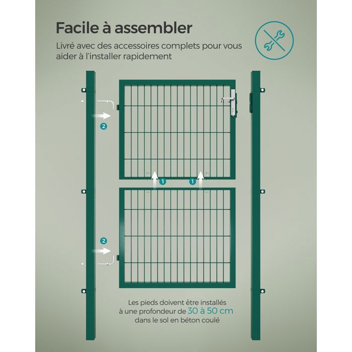 SONGMICS Stevige en duurzame tuinpoort van gegalvaniseerd staal met slot en sleutel, afmetingen: 150 x 106 cm, groen