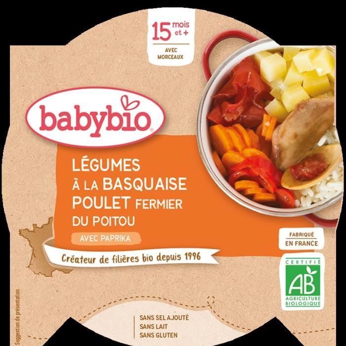 Plato de verduras al estilo vasco con pollo y pimentón - Babybio - Ecológico - 260 g - A partir de 15 meses