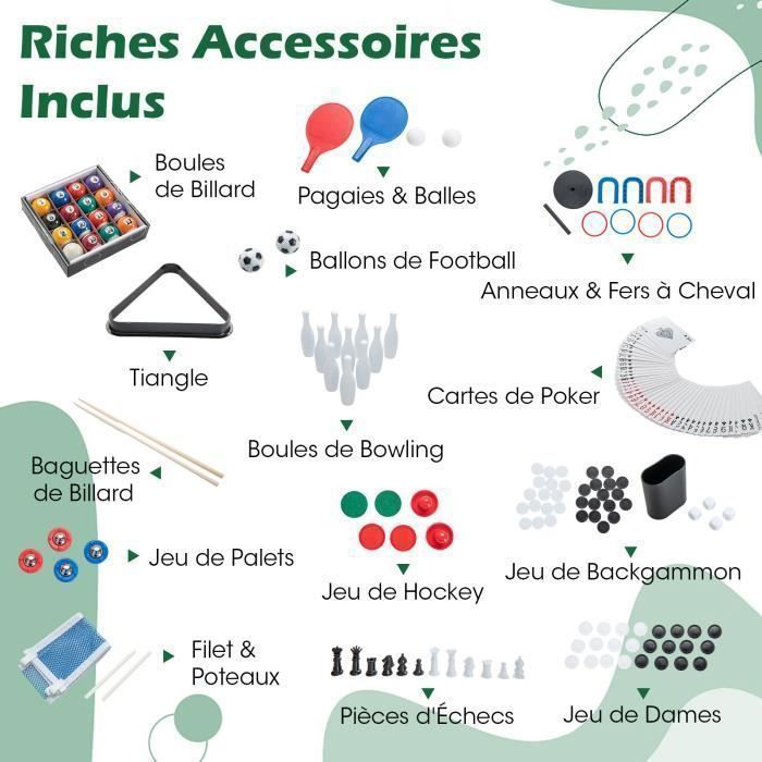 Table Multi-Jeux 12 en 1 COSTWAT-22 Joueurs-Billard,Hockey,Bowling,Baby-Foot,Air Hockey,Ping-Pong,Echecs,Poker-Pieds Réglables