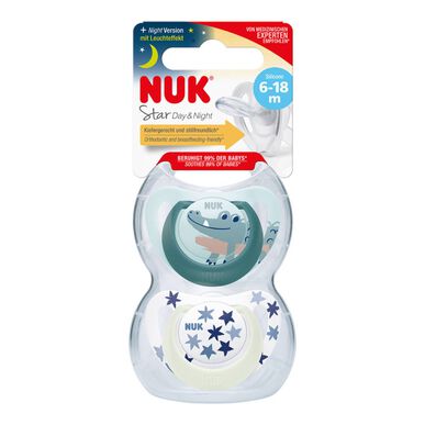 Nuk Pack Star Day & Night Boy 6-18 mjeseci Ortodontske dude varalice plave boje 2 komada 2 komada