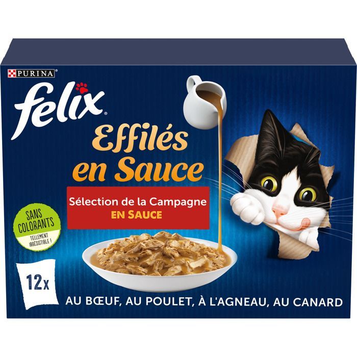 FELIX Tender Shreds com Ainda Mais Molho - Seleção Campestre - 72 sachês de 85g - Frescor garantido para gatos adultos