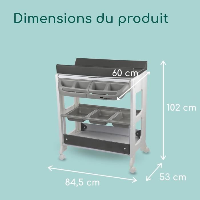 Fasciatoio e vaschetta da bagno 2 in 1 BEBECONFORT Dolphy, dalla nascita fino a 12 mesi (11 kg), grigio nebbia