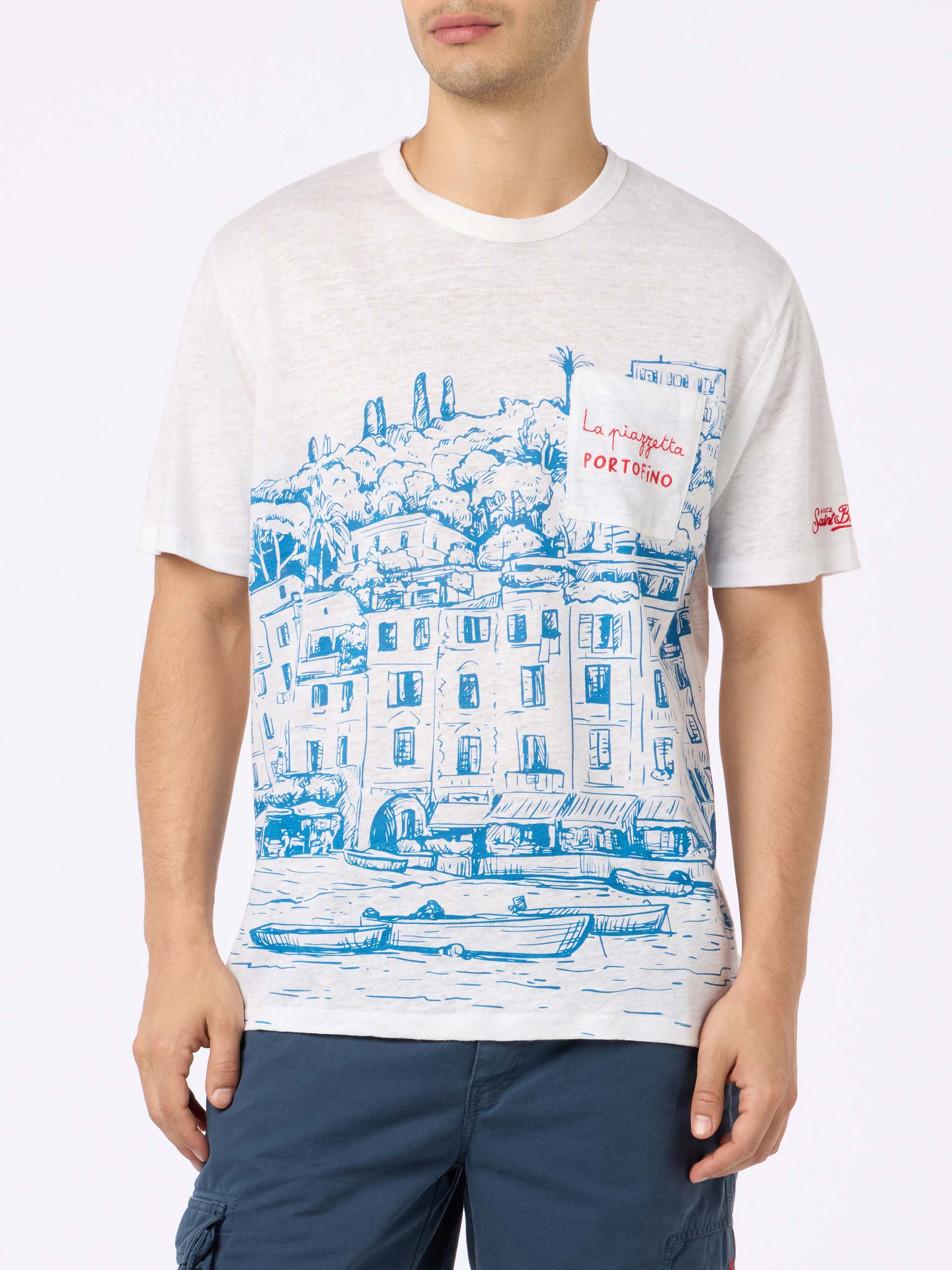 Ecstasea heren T-shirt van linnenjersey met Portofi-print.