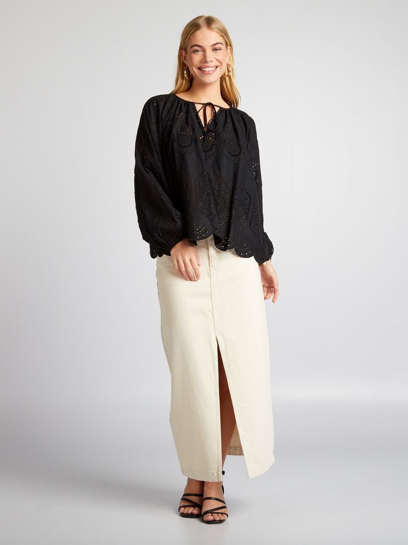 Blouse met borduurwerk en kant - zwart