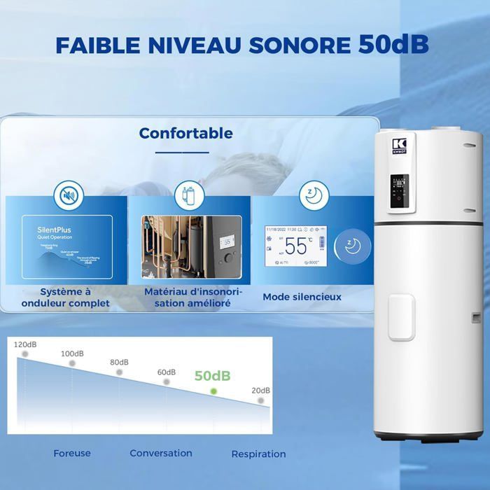 Chauffe-eau - Pompe à chaleur verticale - 185 L - R290 - Idéal pour les hôtels, l'extérieur, etc. - Wi-Fi - Compatible solaire