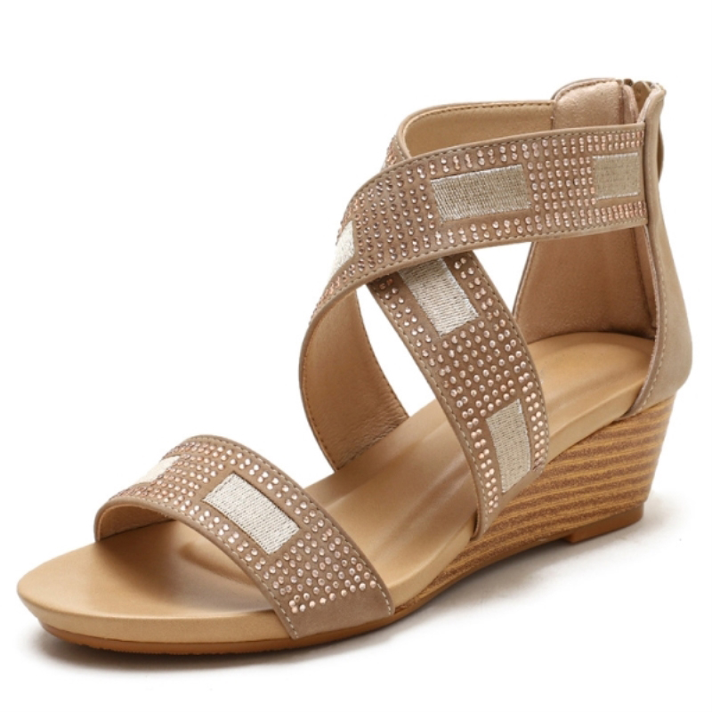 Sandales d'été brillantes à strass pour femmes, chaussures décontractées et élégantes pour les fêtes, sandales compensées gladiateur confortables