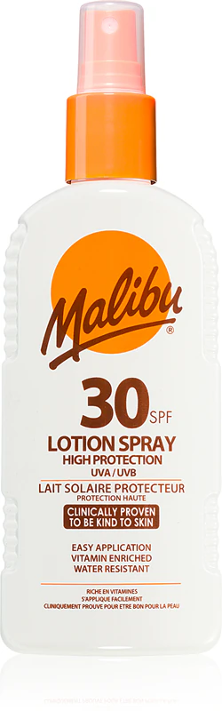 Loção em spray Malibu de alta proteção solar FPS 30