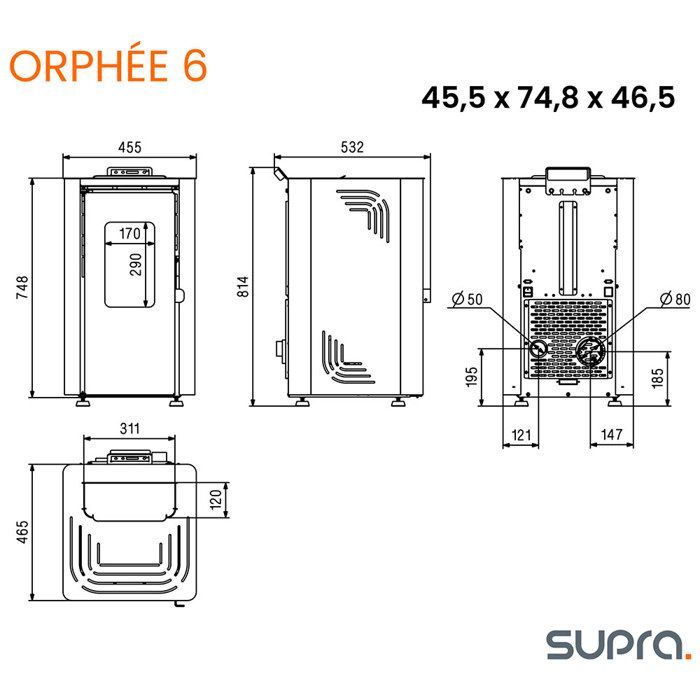 Supra Poêle à granulés de bois 6.1kw noir - orphee 6 noir