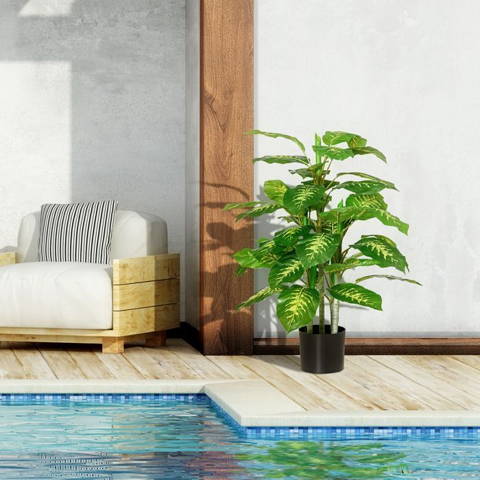 Planta artificial - árbol artificial - HOMCOM - calathea, 95 cm de alto, maceta de cemento, decoración de interior - plástico - 95 cm