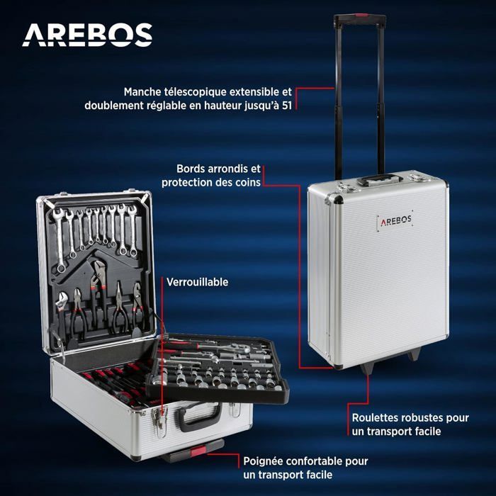 AREBOS Valise à Outils 1200 Pièces Mallette à Outils Coffret à Outils Set Boîte