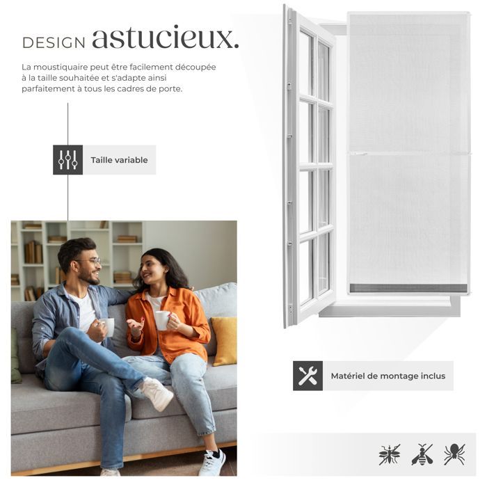 Moustiquaire - TECTAKE - Filet anti-insectes en aluminium ajustable, résistant aux intempéries et perméable - 95 x 210 cm