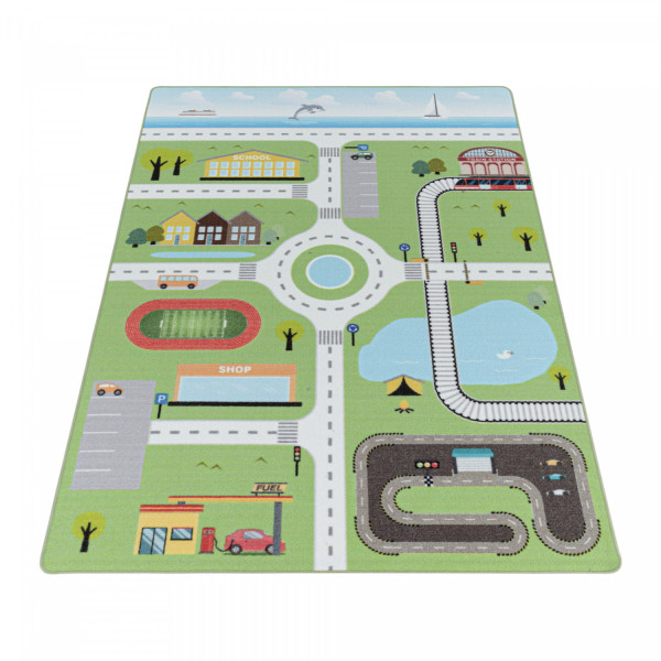Dywan dziecięcy Play uliczki zielony 140 cm x 200 cm