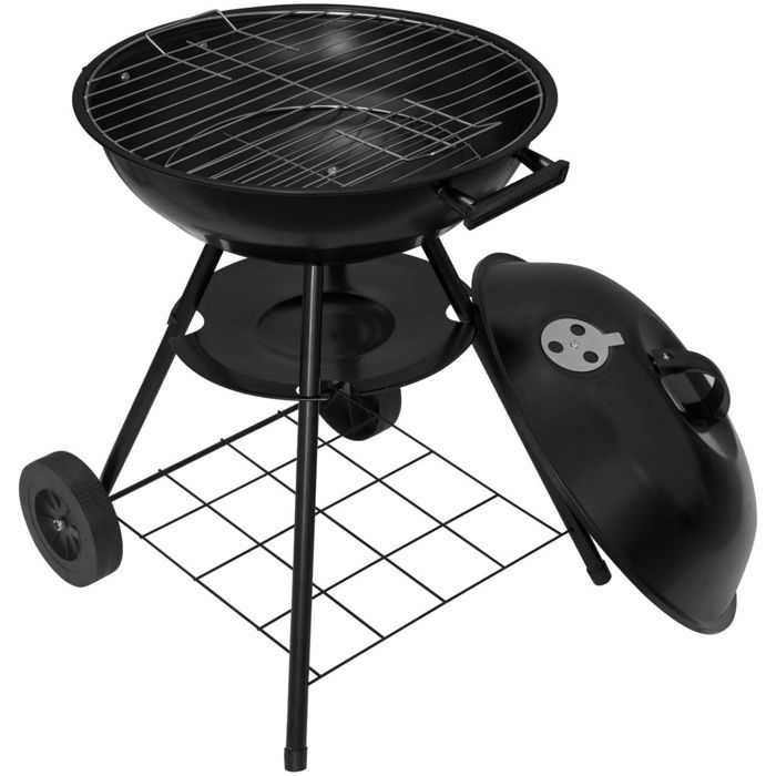 Barbecue a carbone WOLTU, griglia con ruote, 44x73 cm, per giardino o campeggio, nero