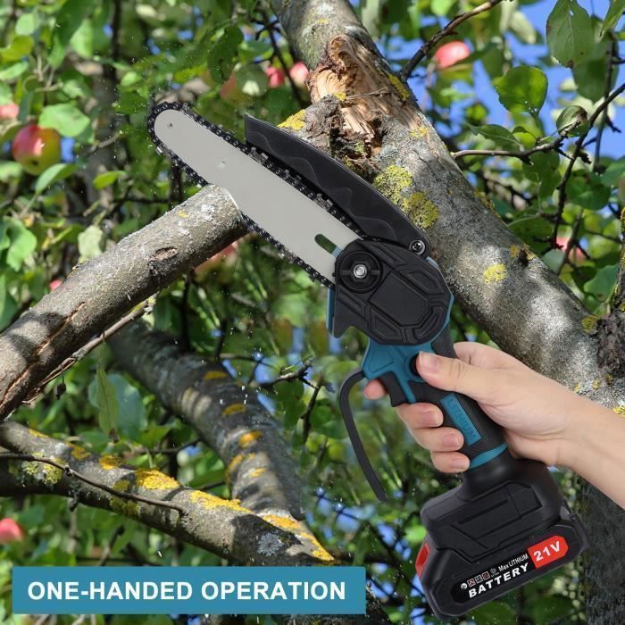 MINI Tronçonneuse,6 Pouces avec 2 Batteries, Scie sans fil avec 2 Chaînes Pour le Jardinage,les Elagueurs,les Coupes à Bois