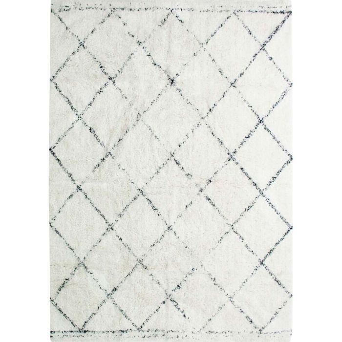 Tappeto berbero in cotone color ecru naturale con motivo a rombi, 80x180