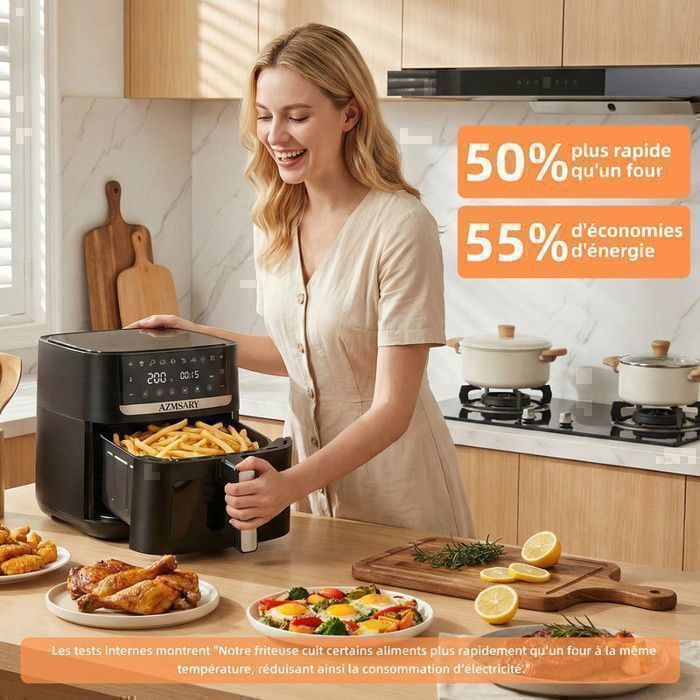 Friteuse sans huile - AZMSARY - 8.5 L - 2600 W - Écran tactile LED - 2 nouvelles fonctionnalités utiles