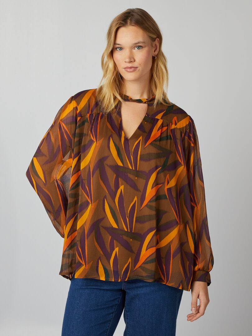 Blusa de crepé estampada - MARRÓN