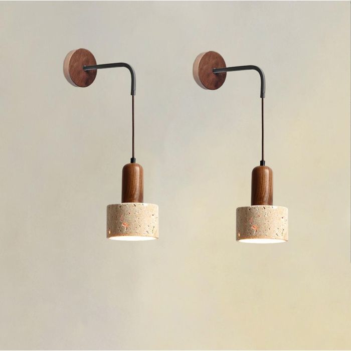 TOKTOP 2x Lampe Murale Intérieur Moderne,Applique Murale Vintage Abat-jour en Travertin Jaune E27 Éclairage Murale Industriel,Noyer