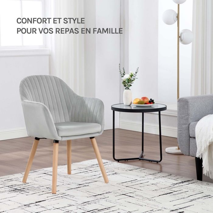 WOLTU 4 sillas de comedor de terciopelo, sillas para cocina, sala de estar, cafetería, patas de madera maciza, gris claro W0ATT0148-4