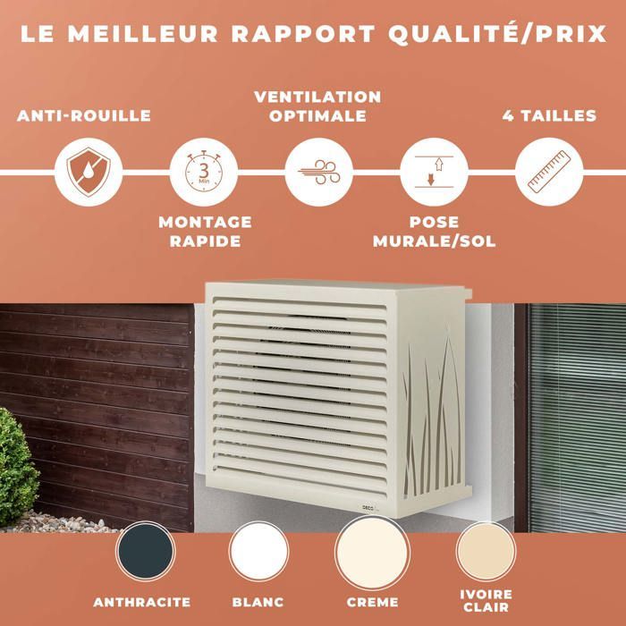 DECOAIRCO - Metalen buitenhoes voor airconditioner - Beschermhoes voor airconditioner, warmtepomp of buitenunit - Maat L - Crème wit