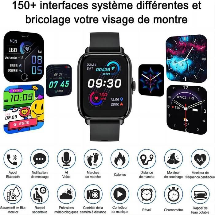 Smartwatch per uomo e donna, impermeabile IP68, sportivo con cardiofrequenzimetro per telefoni iOS e Android, nero.