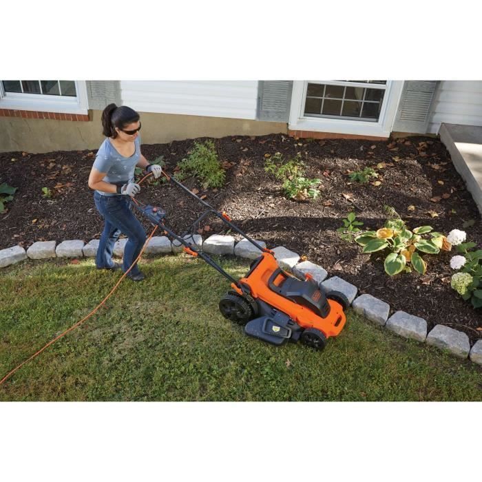Cortador de grama elétrico com fio - BLACK+DECKER - LM2000-QS - 2000W - Largura de corte de 48cm - Função de trituração, descarga lateral ou coletor de grama de 50L
