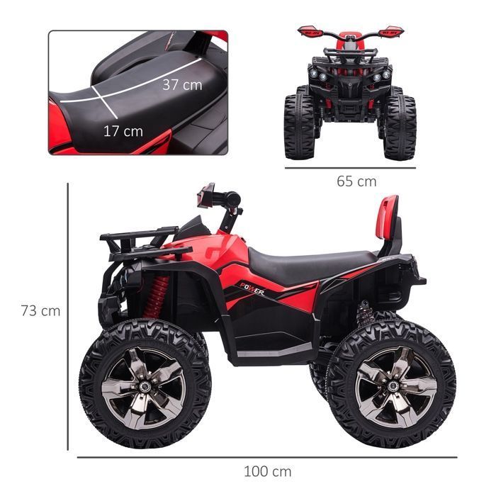 HOMCOM 12V Elektro-Quad-Buggy für Kinder (4x4), 8 km/h Höchstgeschwindigkeit, Licht- und Soundeffekte, Sitz mit Rückenlehne, Gepäckträger vorne
