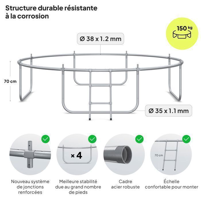 ZIPRO JumpPro IN Trampoline - 10ft (312 cm) - 150 kg Load Capacity - CROSS-SECTION System - Safe - Outdoor