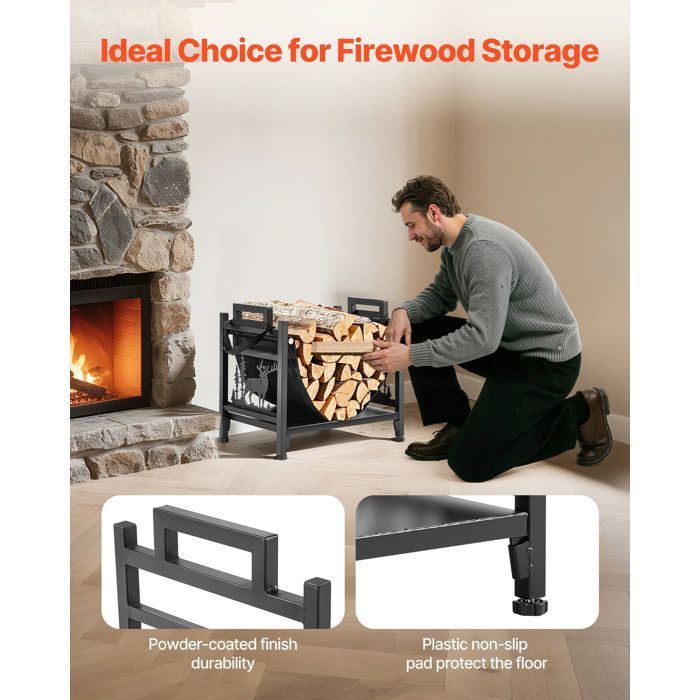 Support à Bois de Chauffage d'Intérieur-VEVOR-Range-Bûches Incurvé-Capacité Charge 18,1 kg-Rangement à Bûches en Acier Thermolaqué