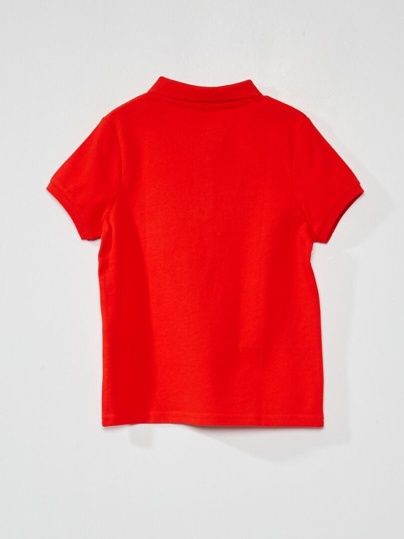 Camisa polo de algodão piqué de cor sólida - VERMELHA
