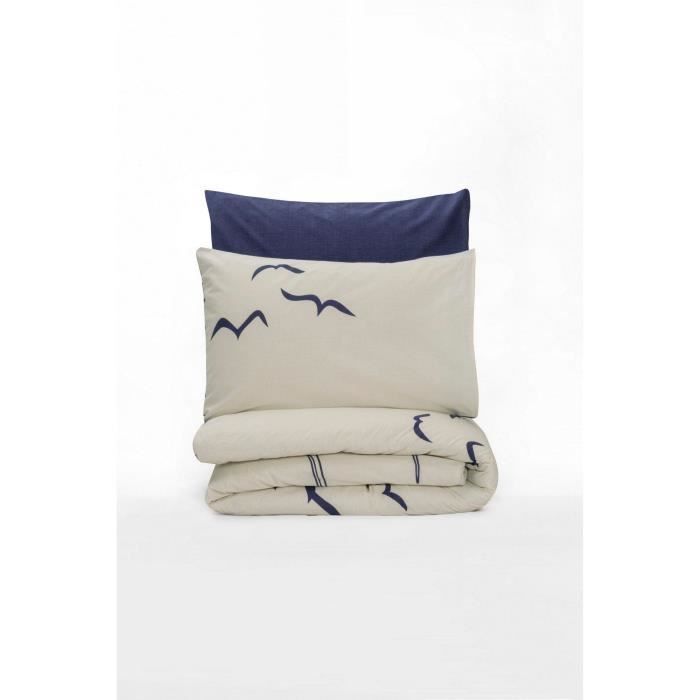 Bedding set - 1 duvet cover 220 x 240 cm + 2 pillowcases 60 x 60 cm - 100% reinforced cotton - Blue