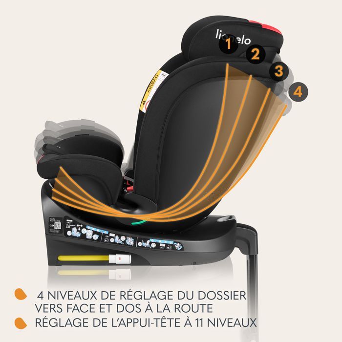 Seggiolino auto convertibile LIONELO Navy i-Size - Base girevole a 360° - 40-150 cm - ISOFIX - Gruppo 0+/1/2/3 - Rosso