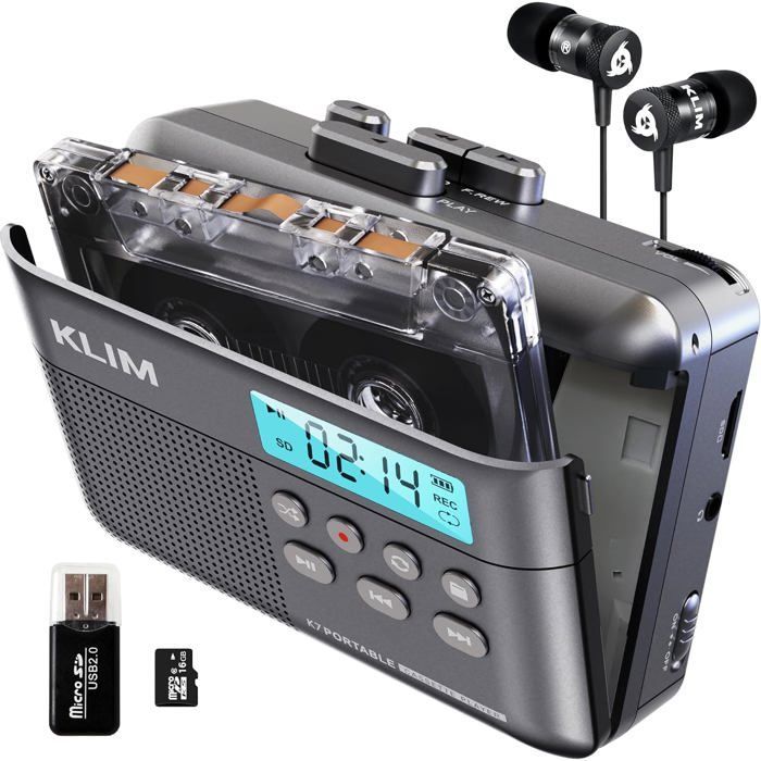 Cassette Player K7 - Lecteur Cassette Audio - Convertisseur Audio en MP3 - Microphone et Haut-Parleur intégrés - Carte SD 16GB