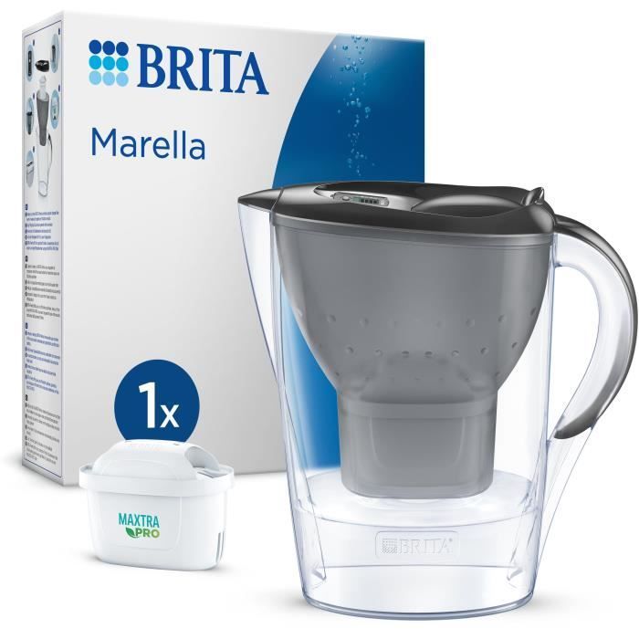 BRITA Water Filter Jug - Marella Graphite - 2.4L Capacity (1.4L Filtered Water) - 1 Maxtra Pro All-In-1 Cartridge Included