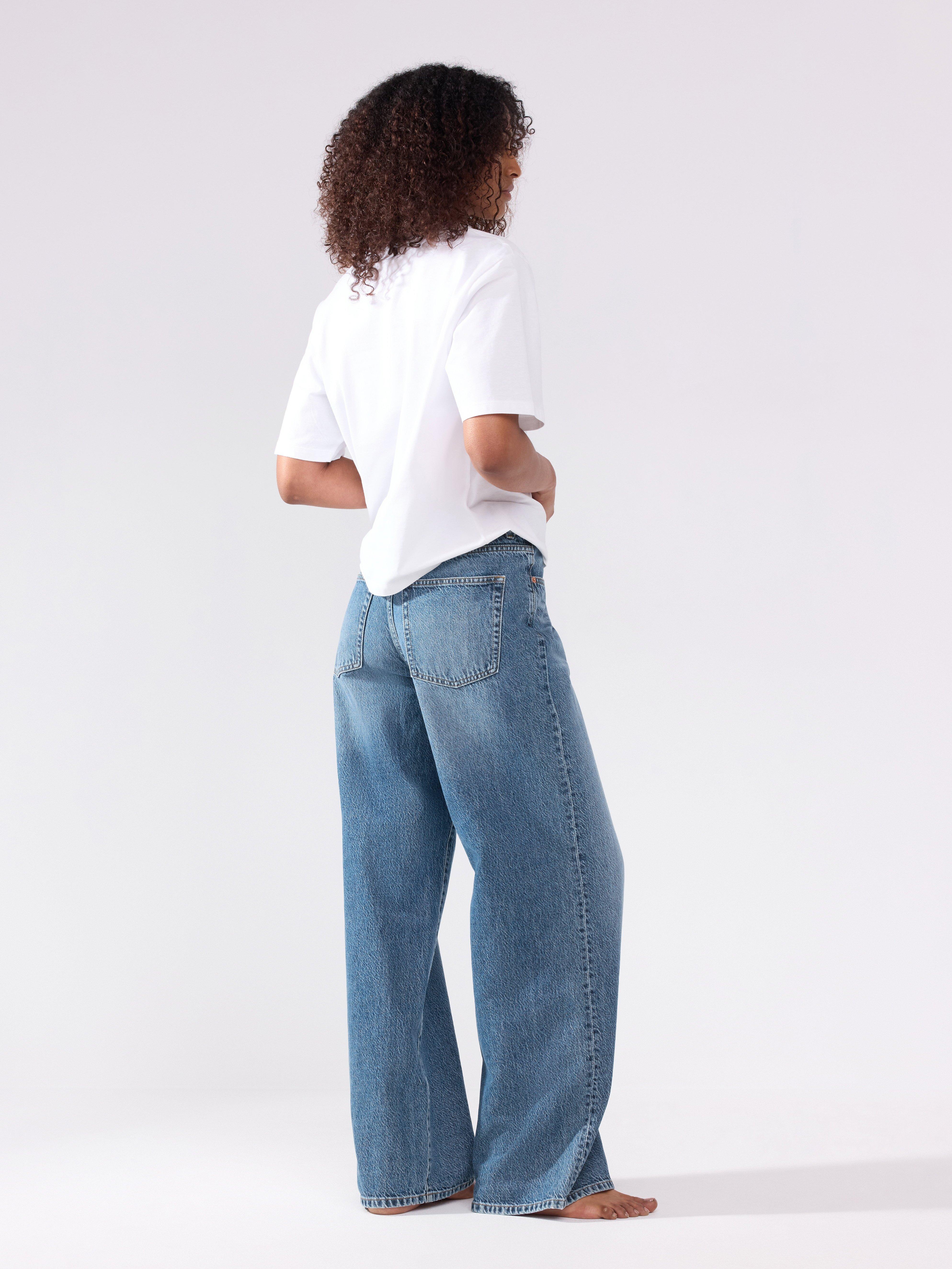 Calça jeans WIDE Peggy de cintura média, azul denim.