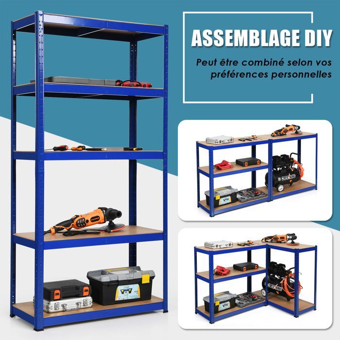 Mueble de almacenamiento multiusos COSTWAY, capacidad de carga de 875 kg, 5 estantes ajustables, estantería para garaje, taller, cocina, almacén, color azul.