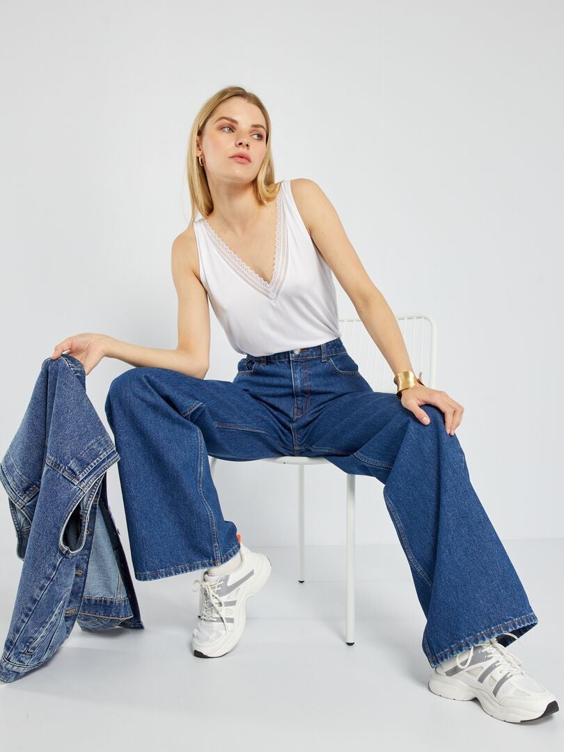 Calça jeans de perna larga - tamanho 32L - azul
